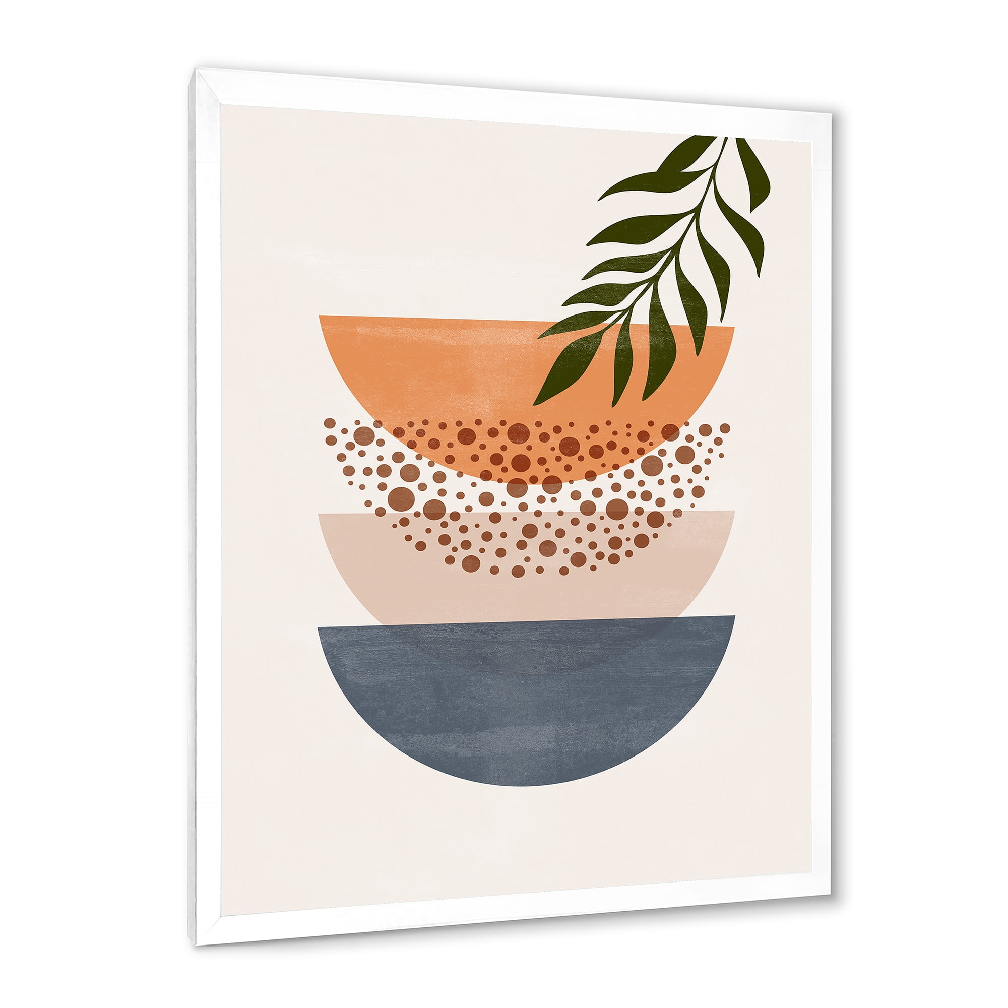 Designart 'Abstract Geometrical Moon and Sun With Leaf III' Modern Framed Art Print