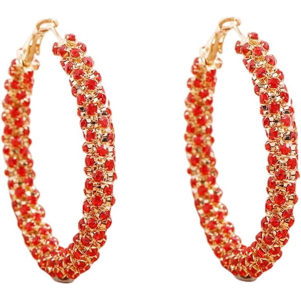 Pendientes de aro grandes para mujeres y niñas, aros envueltos en diamantes de imitación bohemios, pendientes colgantes, ligeros, cómodos, brillantes, para bodas, Navidad, cumpleaños, joyería, regalos
