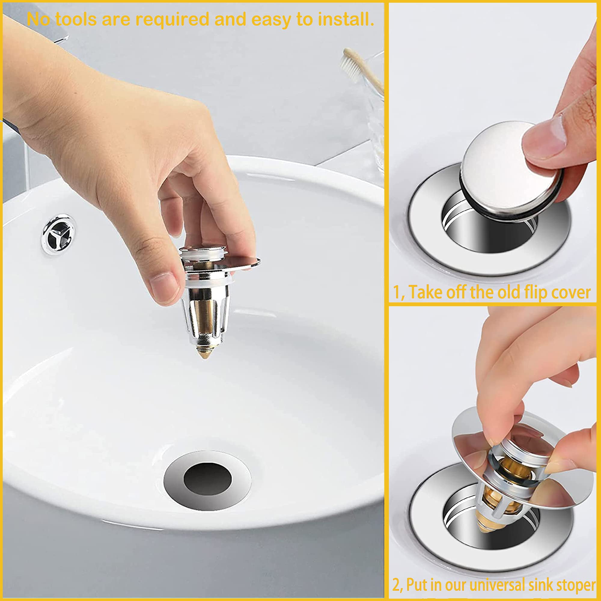 TAIFAM 2Pcs Universal Bathroom Sink Stopper, Basin Pop Up Sink Drain  Strainer for 1.33-1.57 US Standard Drain Holes, Bullet Core Push Type  Drain Hair Catcher Anti Clogging Sink Stopper (Silver) - Yahoo