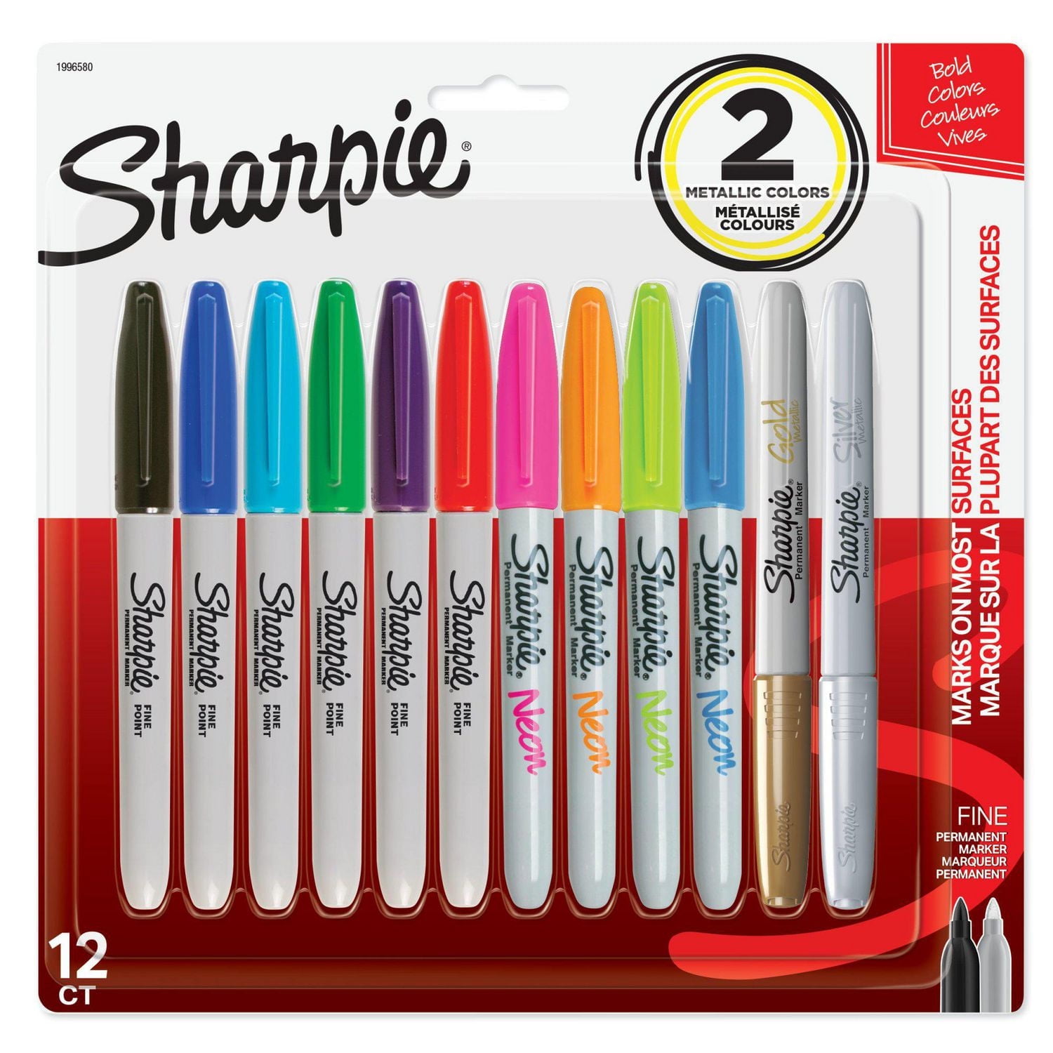 Marqueurs permanents Sharpie, pointe fine, couleurs assorties