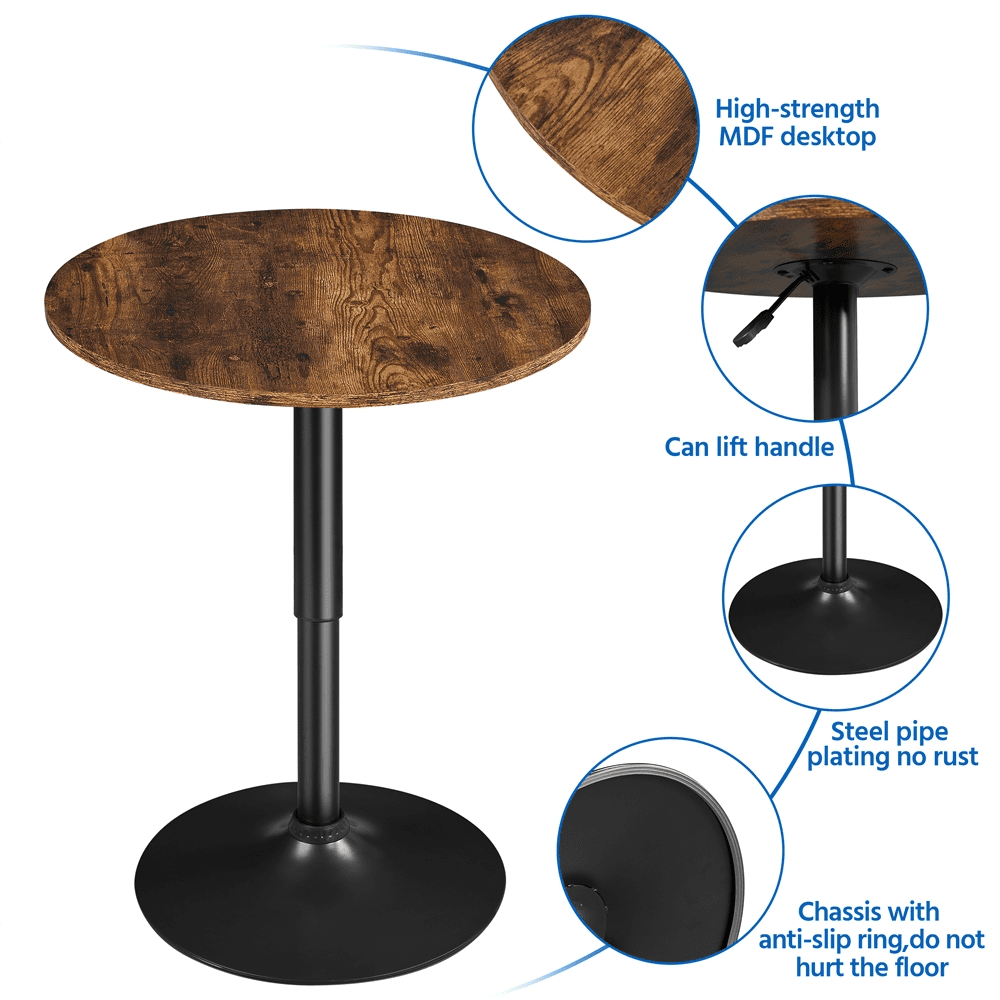 Alden Design Adjustable Round Pub Table 360° Swivel Tabletop for Bistro Home Bar, Rustic Brown