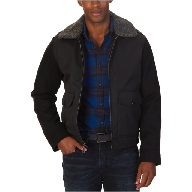 Nautica - Chaqueta bomber de forro polar para hombre, color negro, talla mediana