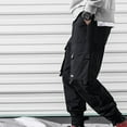 thumbnail image 6 of HOOMEUMY Men's Straight Fit Multi-Pocket Cargo Pants Joggers Bound Feet Streetwear Trousers with D string Black XXL, 6 of 6