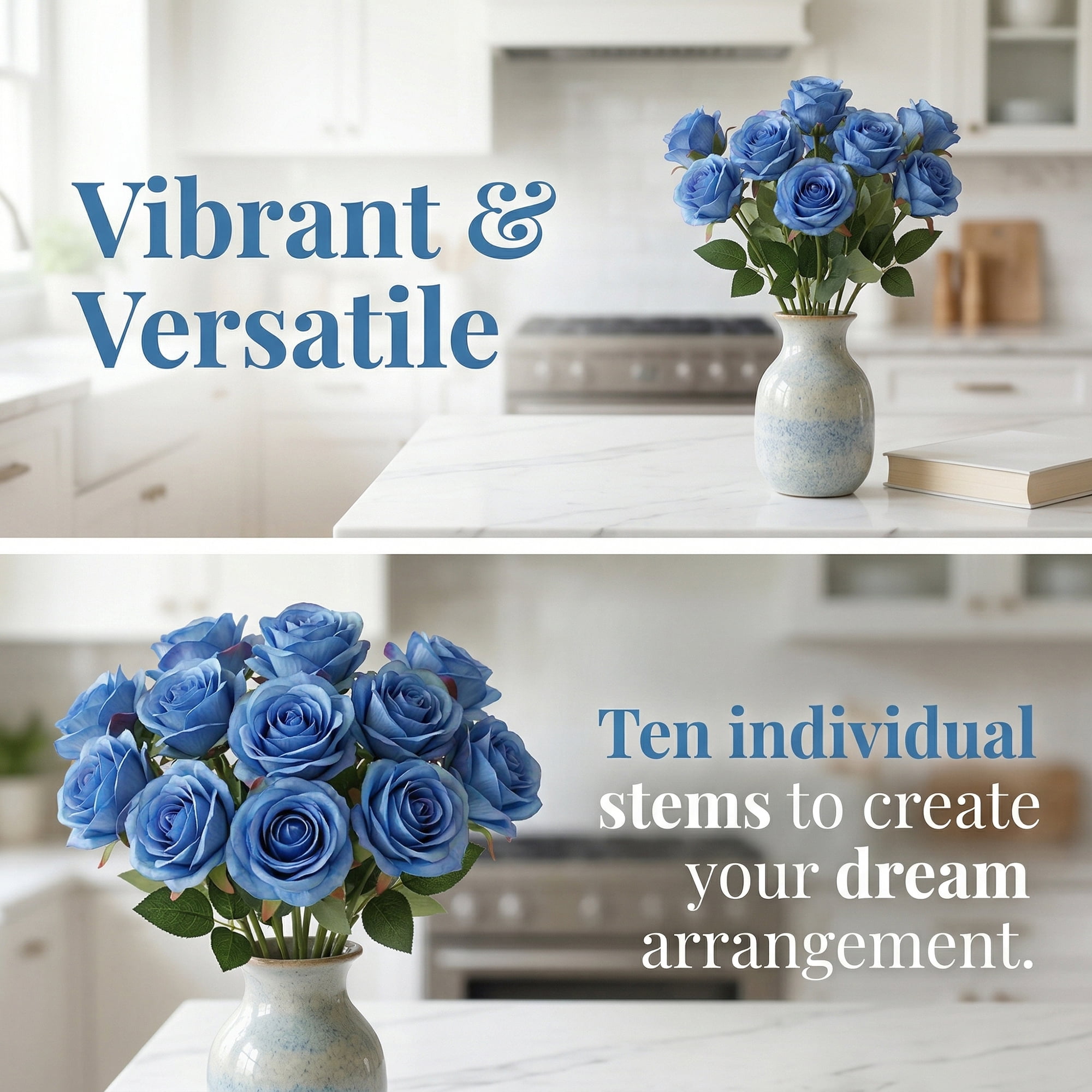 Unique Bargains 10Pcs Artificial Rose Flowers Petite Silk Bouquets Dark Blue 8.1 in