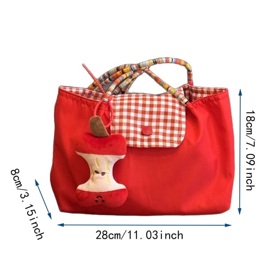 Korean-Style Large Capacity Red Plaid Canvas Shoulder Bag Versatile Student Casual Tote Handbag for Women