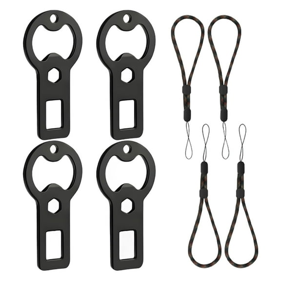 4-Pack Bottle Openers Keychain, Portable Metal Bottle Opener with Ropes, Flat Beer Bottle Openers with Hook, Sturdy Keyring for Parties, Camping, Travel, Black