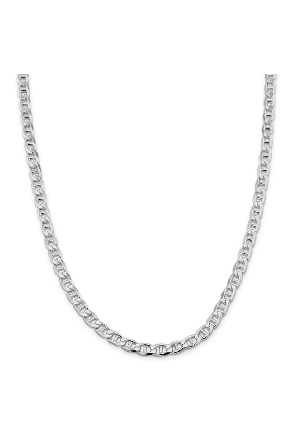 Sterling Silver 6.5mm Flat Anchor Chain (Weight: 47.29 Grams, Length: 26 Inches)