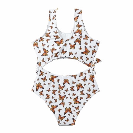 FUZHIQ 2 Piece Swimsuit for Girls Butterfly Print Crew Neck Bikini Suit Teen Girls Swimwear Sport 11-12 Years