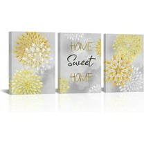 Hieng Home Sweet Home Signs Wall Decor Blue and Grey Kitchen Bathroom Wall Art Dahlia Flower Painting Canvas Prints Unframed