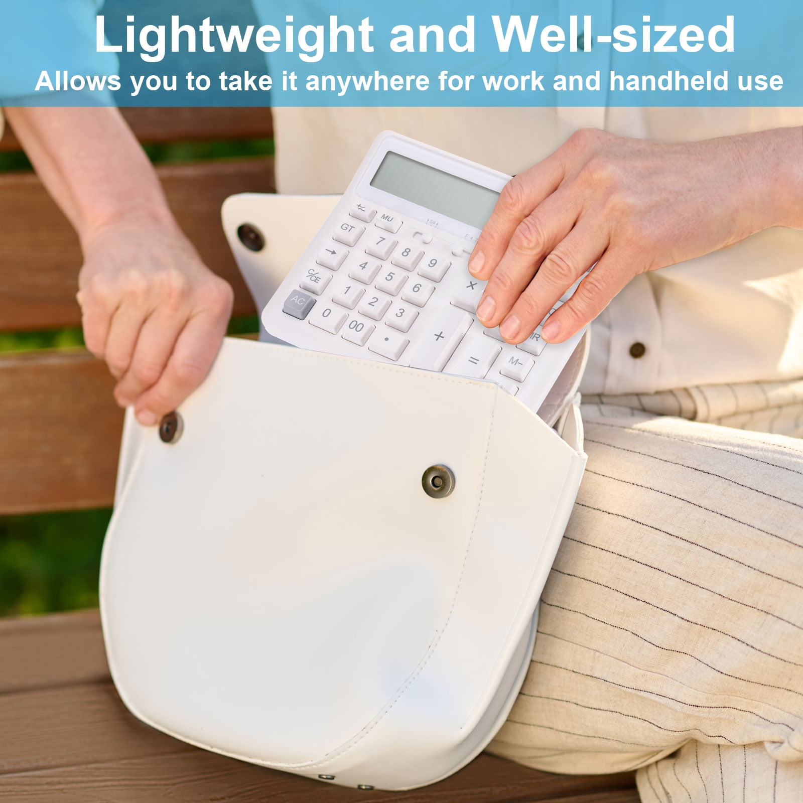 Uxcell Solar Battery Dual Powered 12 Digit Desk Calculator Electronic Calculator, White