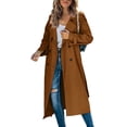 thumbnail image 2 of Double Breasted Spring Fall Women Solid Color Lapel Long Casual Trench Coat, 2 of 6