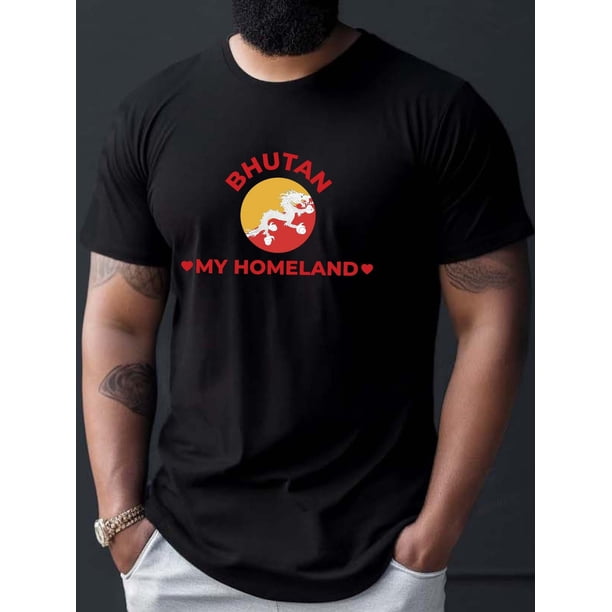 Camisa cómoda de manga corta con cuello redondo y estampado de Bután, ideal para actividades informales al aire libre en casa.