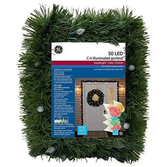 GE 25' Pre-Lit Indoor/Outdoor Pine Artificial Christmas Garland - Color Changing Lights