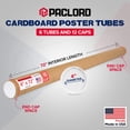 thumbnail image 2 of Paclord 4" x 72" Heavy-Duty Reinforced Cardboard Mailing Tube, Pack of 6 Tubes with 12 Caps – Secure USPS Approved – Great for Shipping and Storing of Prints, Artwork, Posters or Documents, 2 of 5