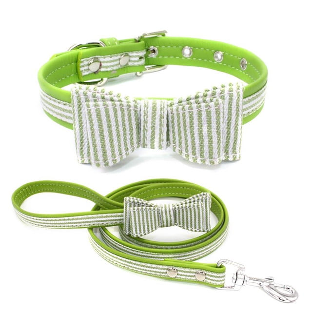Methold Collar ajustable para cachorros y mascotas, pajarita para gatitos, Collar con correa para el cuello para gatos y perros Suministros para perros Verde verde S