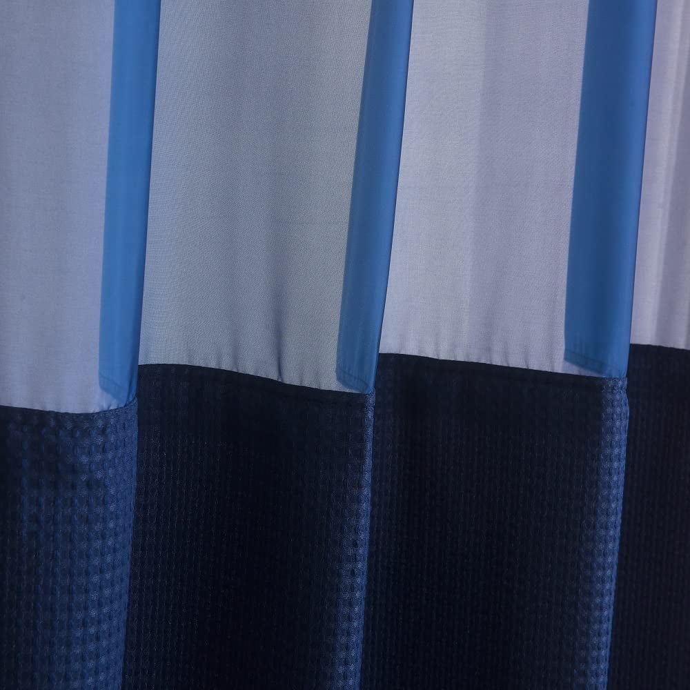 WPM No Hooks Required Navy Blue Shower Curtain with Snap-in Liner Waffle Weave Design, Hotel Style Waterproof & Washable, Mesh top Window Easy Snaphook Navy Blue Bathroom 72 inch wide x 86 inch long