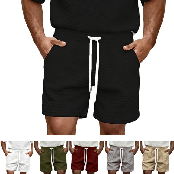 Migroa Mens Casual Shorts Outdoor Beach Shorts Elastic Waist Drawstring Athletic Workout Gym Jogger Shorts for Running Vacation with Pockets Black L