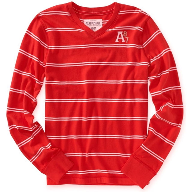Aeropostale - Camiseta gráfica con cuello en V para hombre, color rojo, talla XS