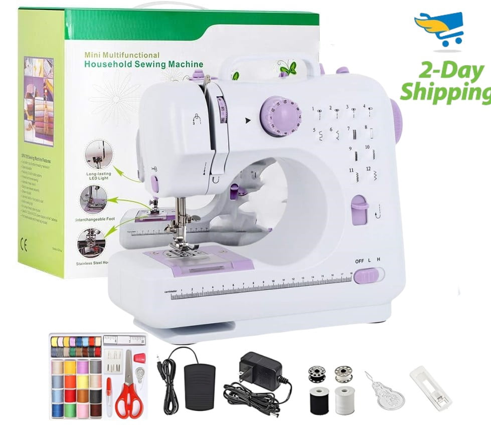 Portable Sewing Machine, 12 Stitches Mini Sewing Machine Handheld Electric Sew Machines for Beginners Kids with LED Light,White