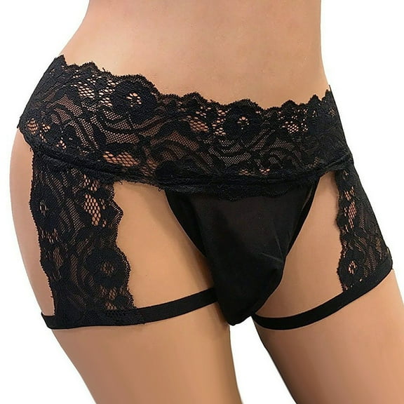 EOYWHK Anti Chafing Underwear Men Lace Boxer Brief Embroidered See Clear Seamless Hollow Out Red Underwear