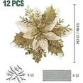 thumbnail image 2 of Christmas Glitter Artificial Poinsettia Flower Pattern 12Pcs Christmas Tree Flower Pattern Ornaments Xmas Party Decoration with 12Pcs Stems and Clips, 2 of 4