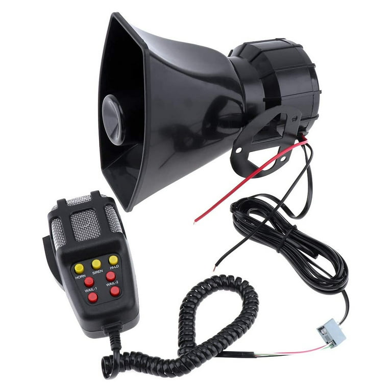 Fixdono Alarm Siren Horn with Mic Pa Speaker System, Powerful 100W Siren Horn Speaker, 12V Loud Police Car Siren Horn Speaker, 120-150dB, 7 Tone, for