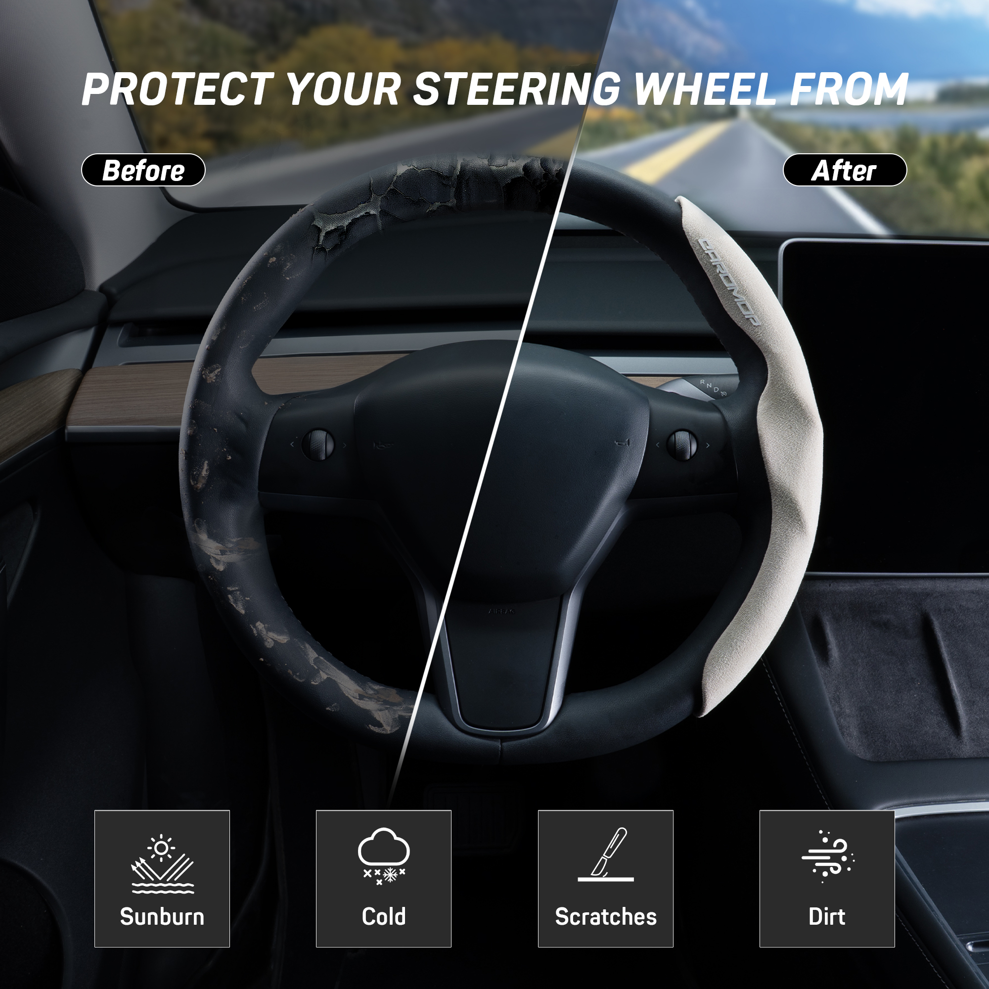 Caromop Suede Steering Wheel Cover, 14.5-15 in, Non-Slip, 2 pack, Beige