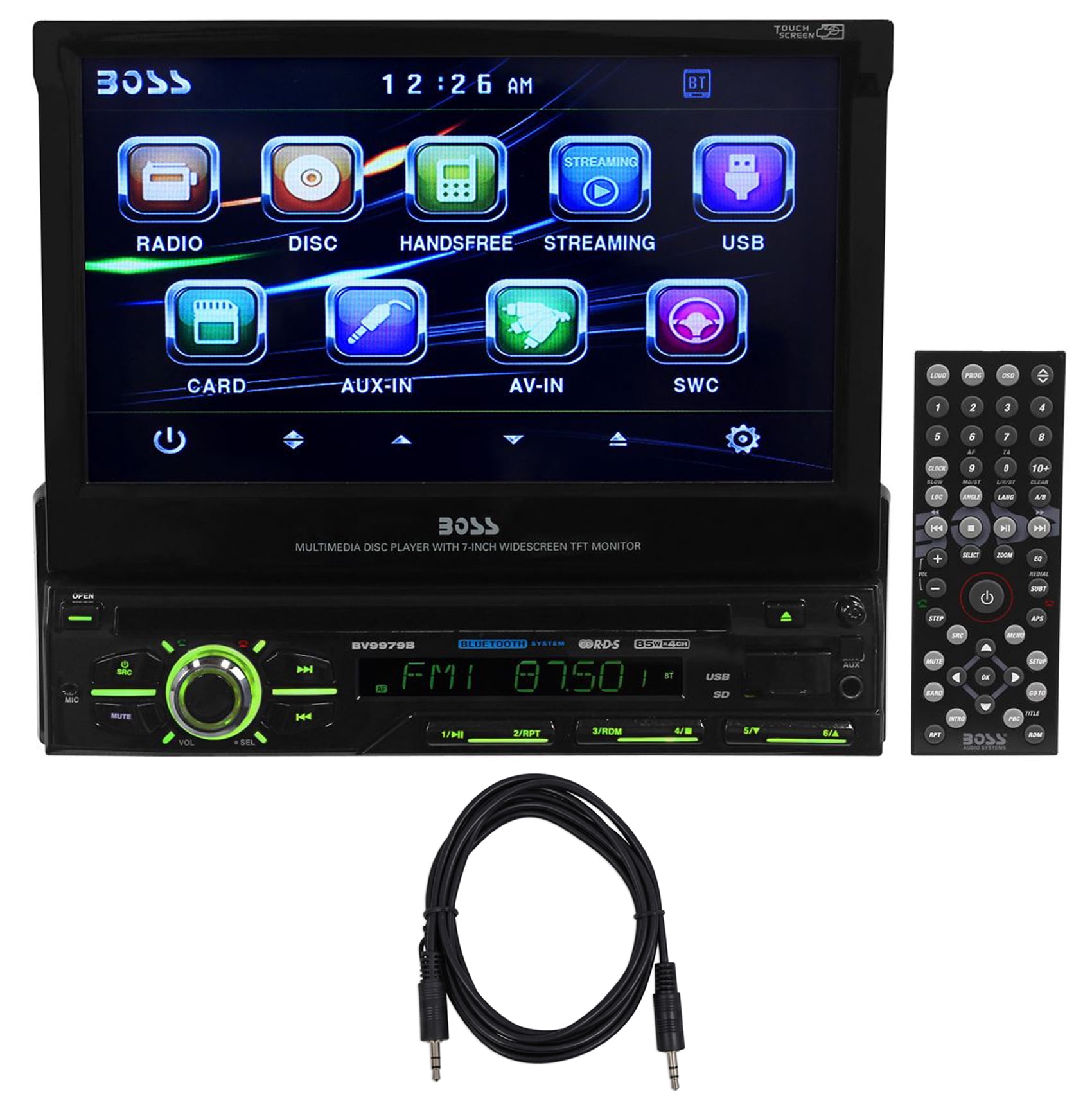 Boss BV9979B 7" InDash Single Din Car DVD Player Receiver w/Bluetooth