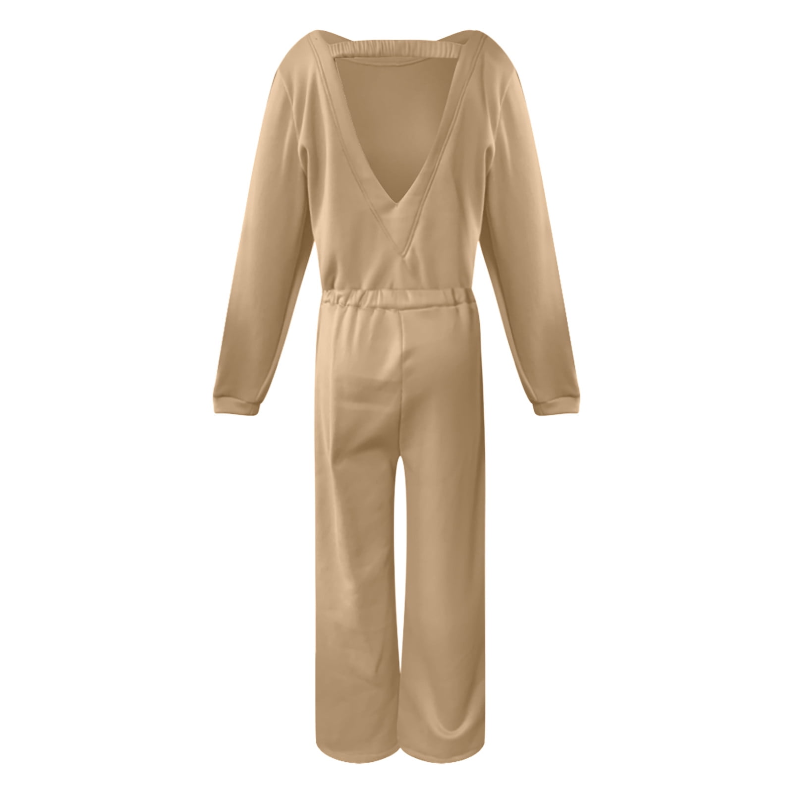 Women's Fashion Sporty Long Sleeve Solid Color Backless Jumpsuit Set Womens Jumpsuits And Rompers Dressy Formal Pant Suits for Women Evening Wear Rompers for Women Summer Woman Romper & Jumpsuit plus