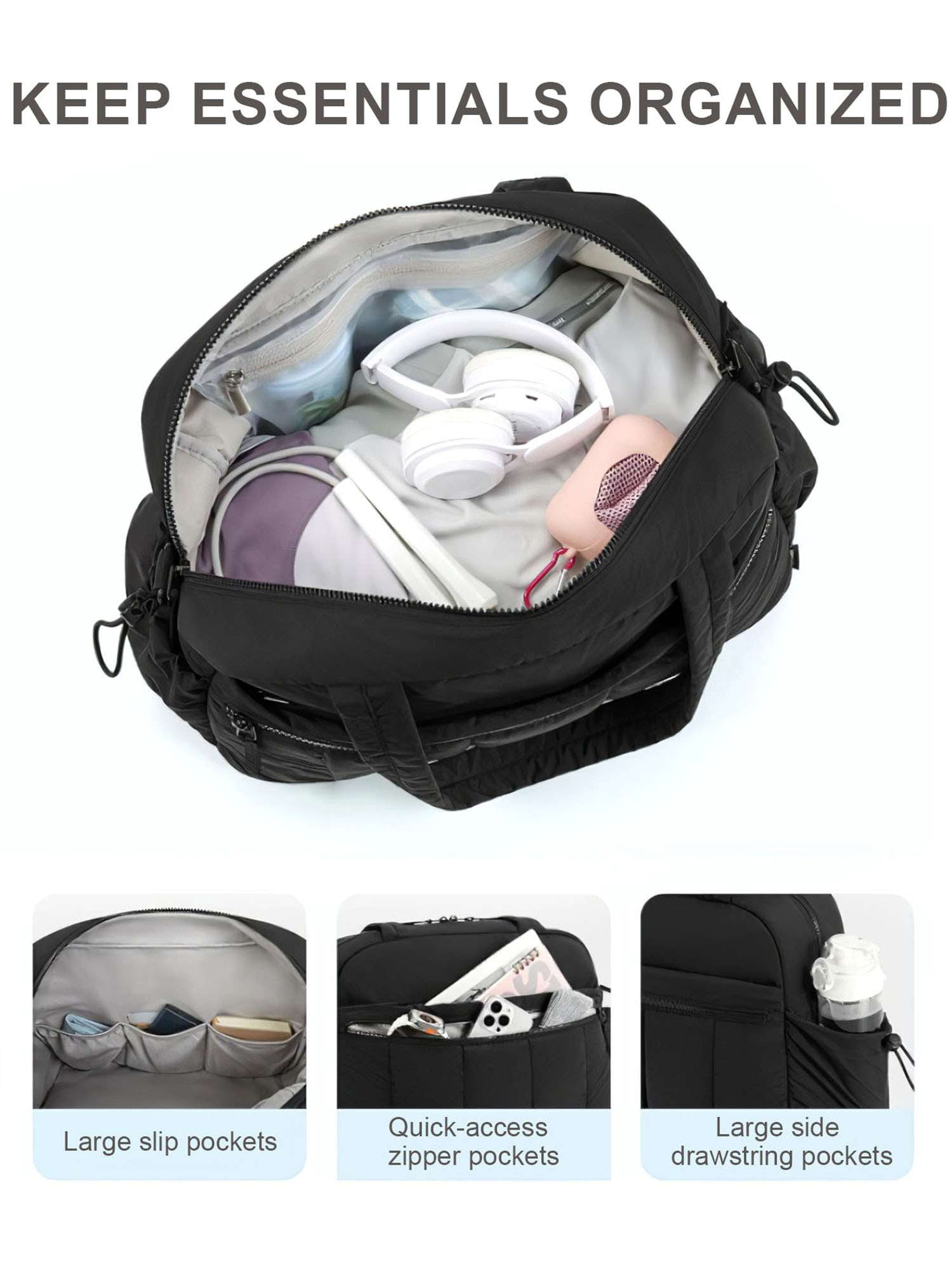 Deago Gym Bag for Women Travel Duffle Tote Bag with Wet Pocket Water Resistant Carry on Weekender Overnight Bag for Trips Sport (White)