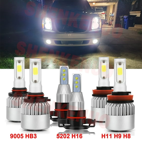 For GMC Sierra 1500 2500 3500 2007-2013 Led Headlights 8000LM 9005 High Beam H11 Low Beam 5202/H16 Fog Light Led Bulbs 6pc