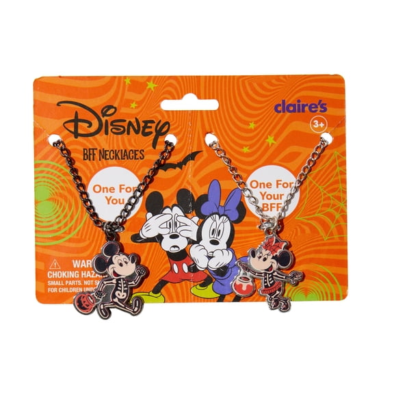 Claire's Disney Halloween Mickey and Minnie Skeleton Best Friend Necklaces, 2-Pack