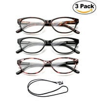 3 Pack Newbee Fashion- "Slimten" Slim Cat Eye Design Fashion Reading Glasses with Lanyard 3.50