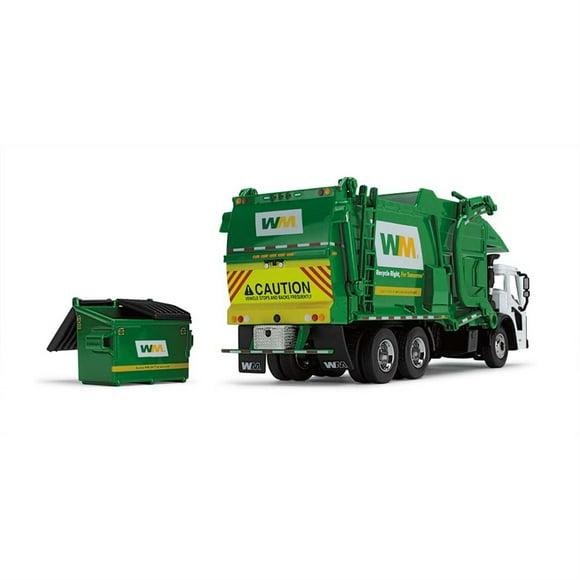 Mack LR Garbage Truck with McNeilus Meridian Front Load Refuse Body White and Green with Refuse Bin "Waste Management" 1/64 Diecast Model by First Gear