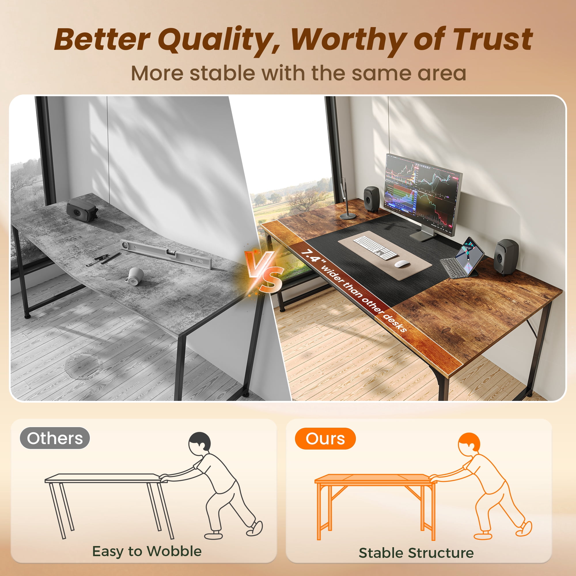 63" Computer Desk, Modern Office, Study & Gaming Desk with Storage, Large Legroom, Sturdy Metal Frame