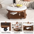 thumbnail image 3 of Leumius Coffee Table,2-Tier Round Oversized Button Tufted Ottoman with Wood Shelf Storage for Living Room,Ivory White, 3 of 7