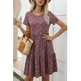 thumbnail image 3 of CALIPESSA Womens Summer Tiered Layer Burgundy Polka Dot Short Dress Casual Swing Flowy Short Sleeve Ruffle Tunic Dresses, 3 of 5
