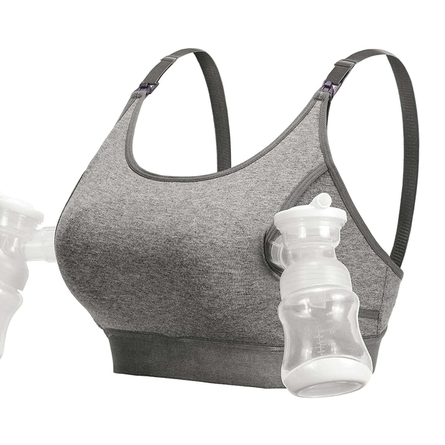 Momcozy Maternity Nursing Bra, Hands Free Pumping Bra, Maternity Breastfeeding Bras Suitable for Breastfeeding-Pumps, Gray Small