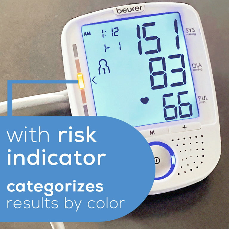 Beurer Upper Arm Blood Pressure Monitor, Large Cuff, Color Coded