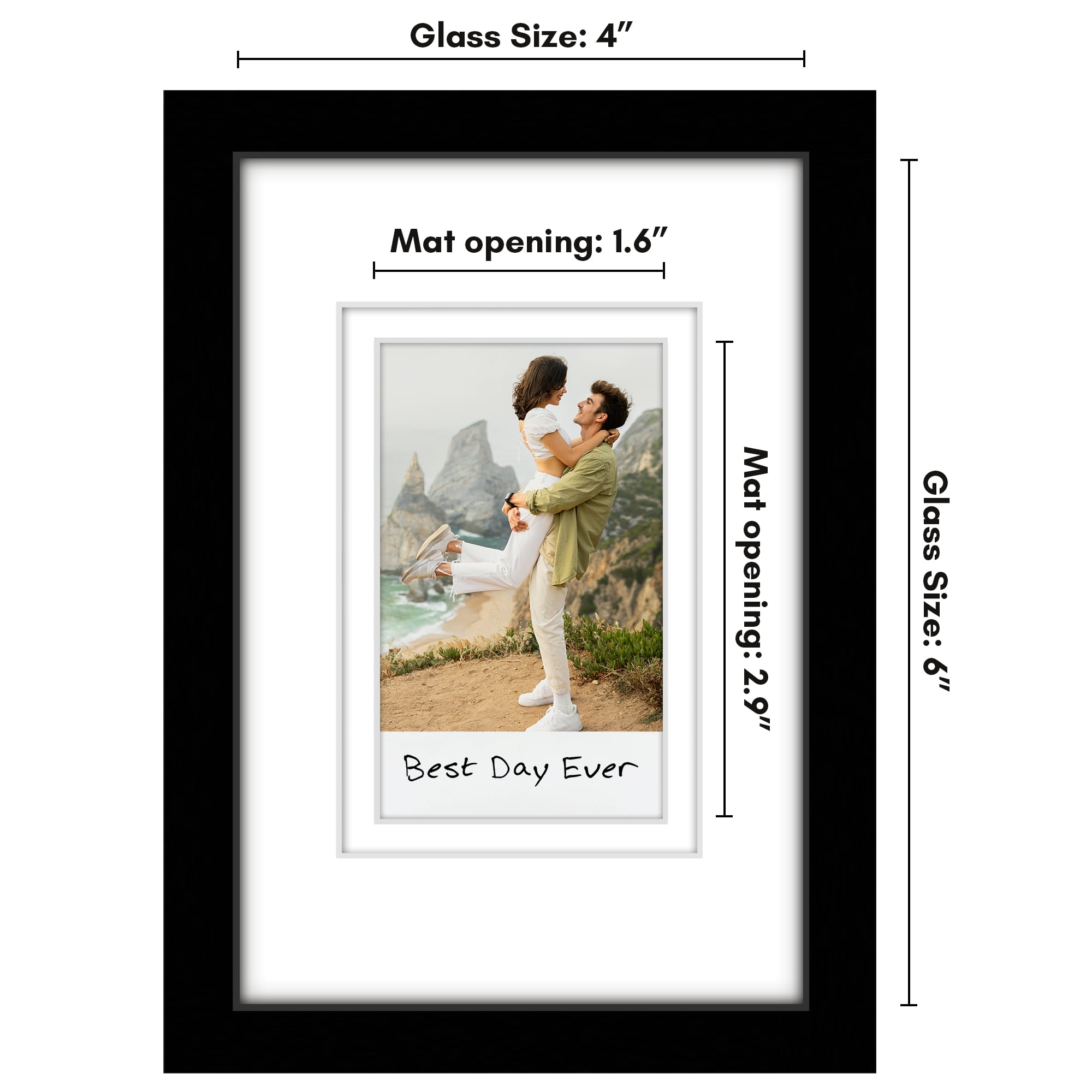 Americanflat 4x6 Picture Frame with Shatter-Resistant Glass with 2x3 Mat Instant Print Photos Mini - Black