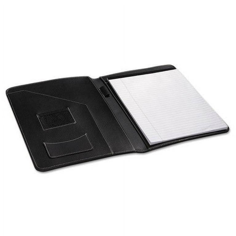 Leather-Look Pad Folio, Inside Flap Pocket w/Card Holder, Black Leather-Look Pad Folio, Inside Flap Pocket w/Card Holder, Black