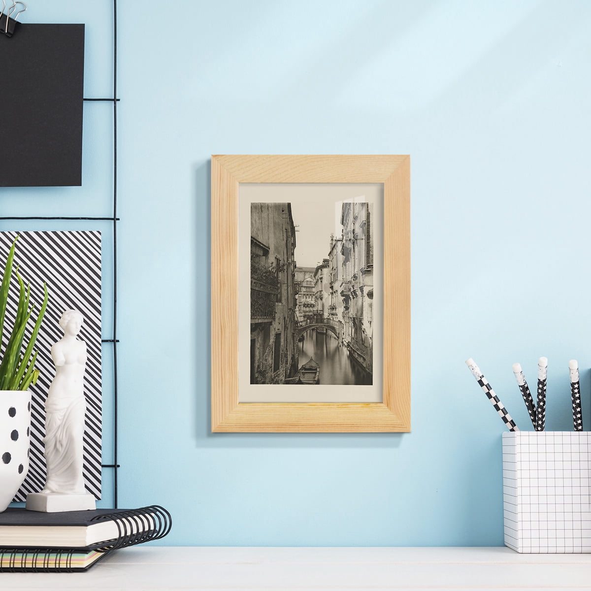 Vintage Views of Venice IV - Framed Print w/glass - Natural Wood