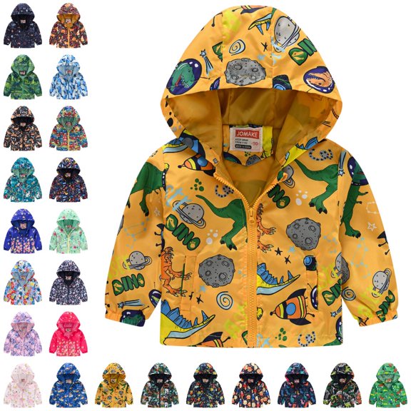 GPOECD Toddler Jacket Cartoon Print Hooded Zip Up Windproof Long Sleeve Casual Outerwear for Boys and Girls Toddler Winter Coat