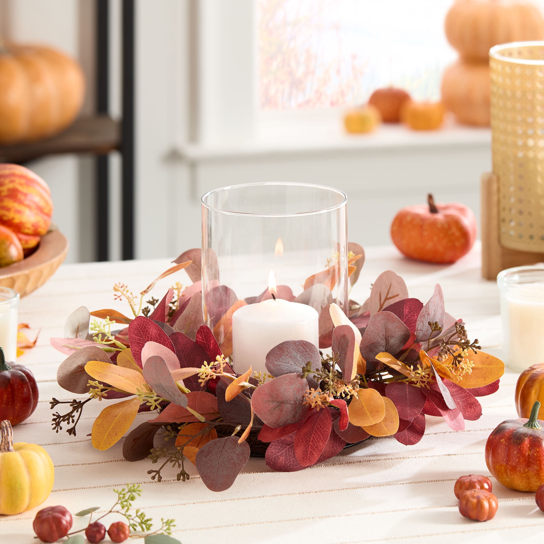 (2 pack) Mainstays Fall Eucalyptus Pillar Hurricane Candle Holder