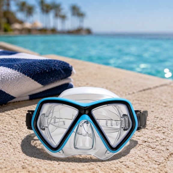 Swim Central Aqua Blue and Black Monaco Children's Swimming Mask Ages 10 and up 6.25"