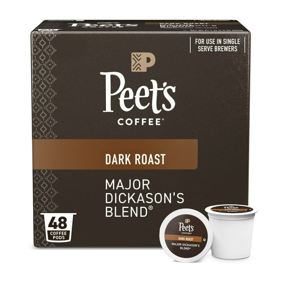 Peet's Coffee Major Dickason's Blend Premium Dark Roast Single Serve Coffee Pods, 48 Count
