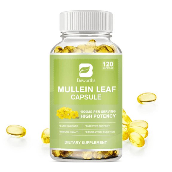 Beworths Mullein Leaf 1000mg for Lung Cleanse, Support Healthy Respiratory & Immune Health, 120 Capsules