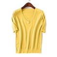 thumbnail image 7 of Fartey Womens Short Sleeve Sweaters Fashion Elegant V Neck Knitted Tops Dressy Casual Solid Color Work Blouses Loose Comfy T Shirt Sweater Yellow M-3XL, 7 of 7