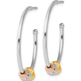 thumbnail image 2 of Sterling Silver Rh-Plated Rose/Gold-Tone D/C Beaded C-Hoop Earrings (Width 31) (Length 30.2) - Jbsp, 2 of 5