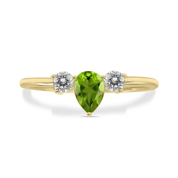 SZUL Women's 1/2 Carat TW Pear Shape Peridot and Diamond Ring in 10K Yellow Gold